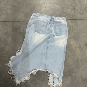 Degreased denim skirt